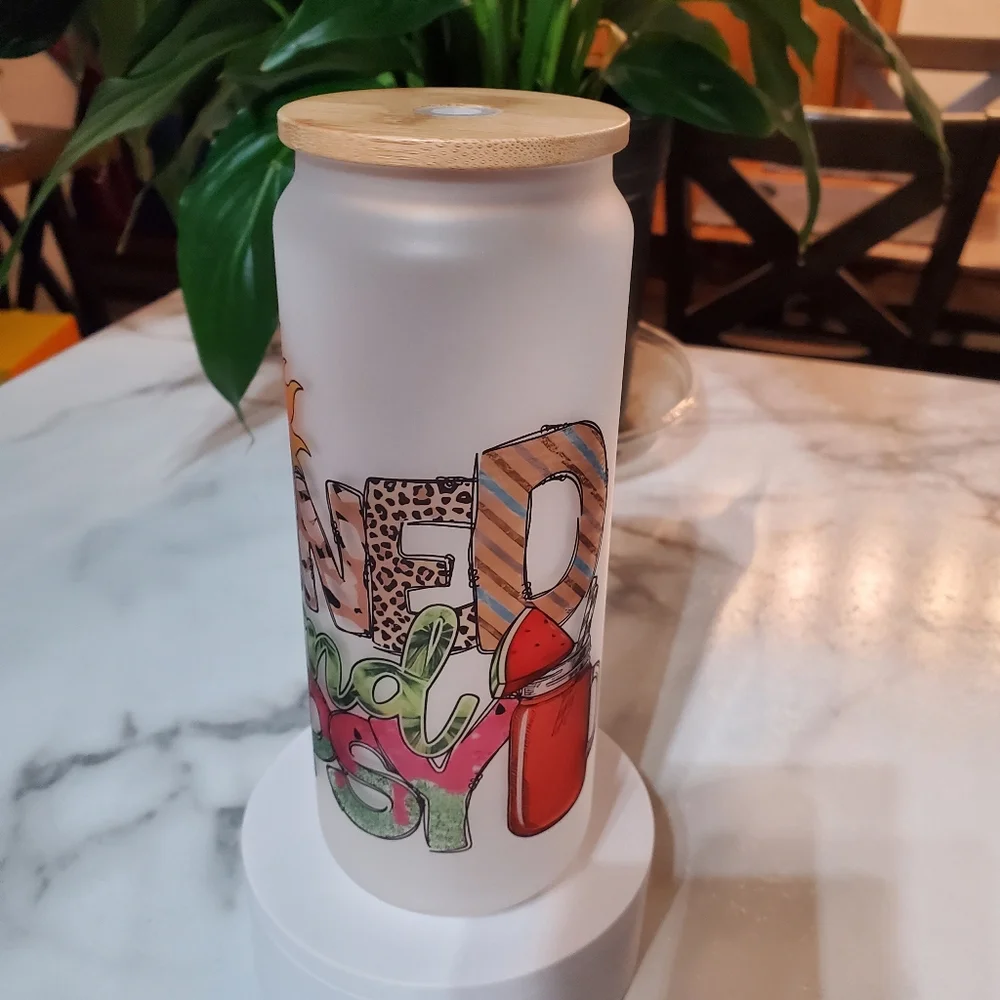 TANNED And TIPSY 25oz Frosted Glass Jar Tumbler 🎉sale